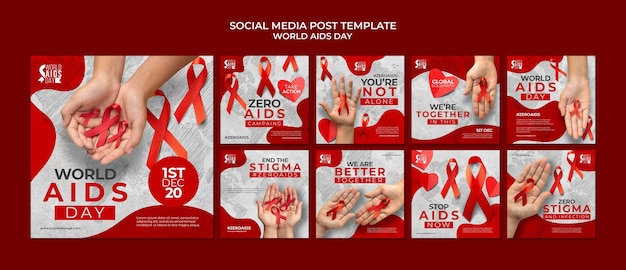 PSD raccolta di modelli di post instagram per la giornata mondiale dell'aids