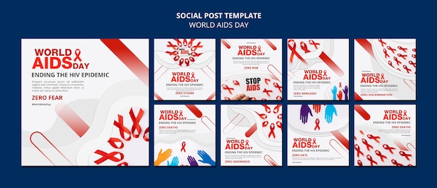 PSD raccolta di post su instagram per la giornata mondiale dell'aids