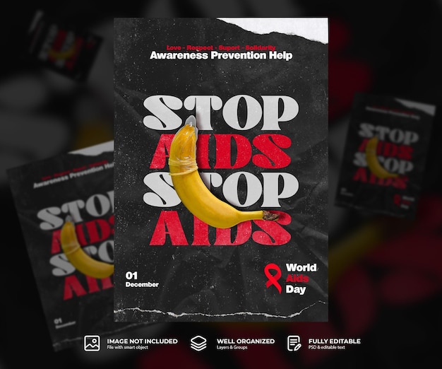 PSD world aids day poster a4 design template