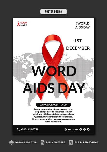 PSD modello di poster della giornata mondiale contro l'aids in file psd