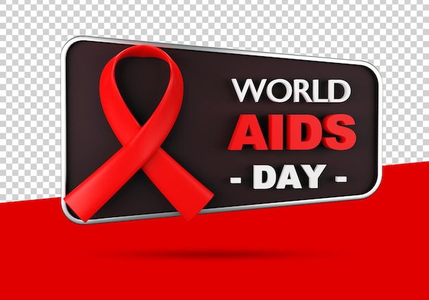 PSD world aids day red ribbon with text 3d render