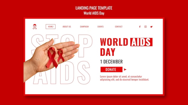 PSD 빨간색 세부 정보가 있는 세계 에이즈의 날 웹 템플릿