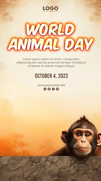 Sfondo della giornata mondiale degli animali e poster di animali con sfondo di scimmia
