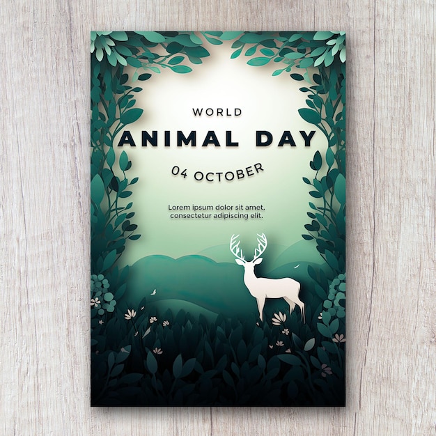 World animal day flyer psd template paper cut style natural green color