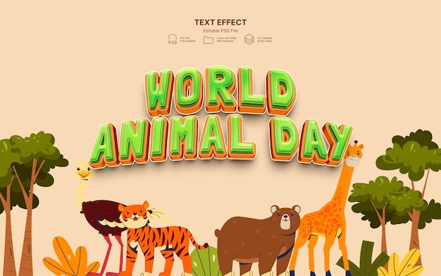 world animal day text effect