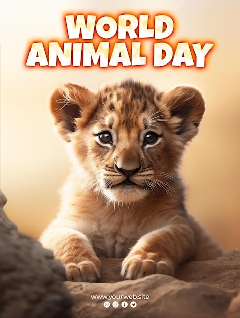 PSD world animal day with baby lion background