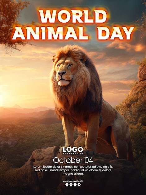 PSD world animal day with lion background