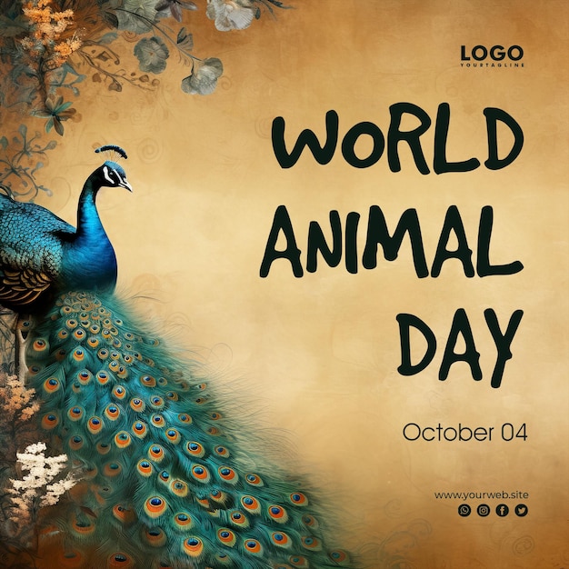 PSD world animal day with peacock background