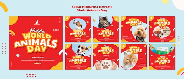 Modello di post sui social media per la giornata mondiale degli animali