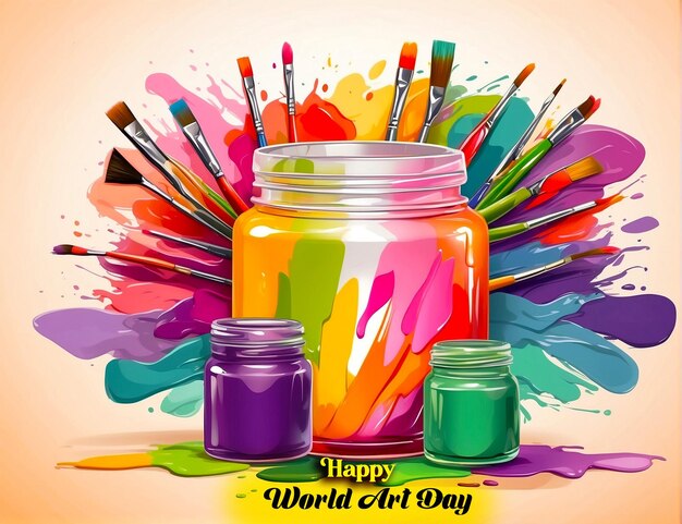 World Art Day April 15 A set of collection colorful brushes