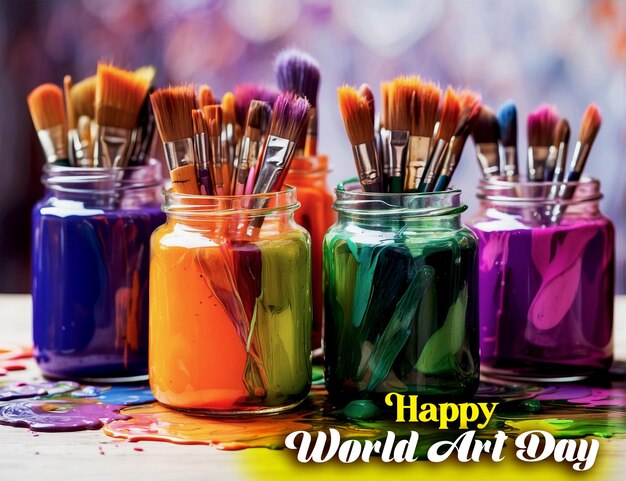 World Art Day April 15 A set of collection colorful brushes