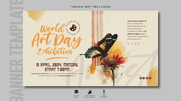 PSD world art day horizontal banner design template