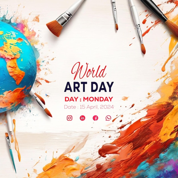 PSD world art day social media instagram post banner template (template di banner per la giornata mondiale dell'arte)