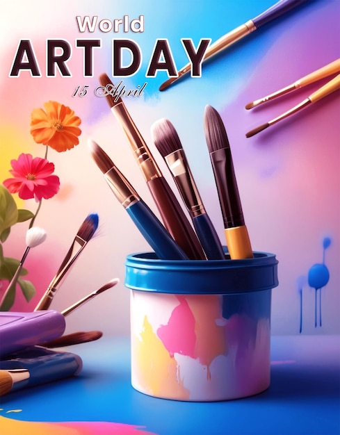 PSD world art day social media poster with black background