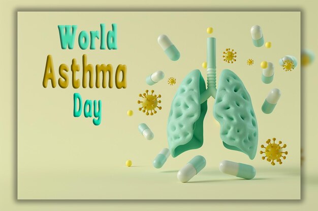 PSD world asthma day pneumonia day realistic concept with healthy lung background