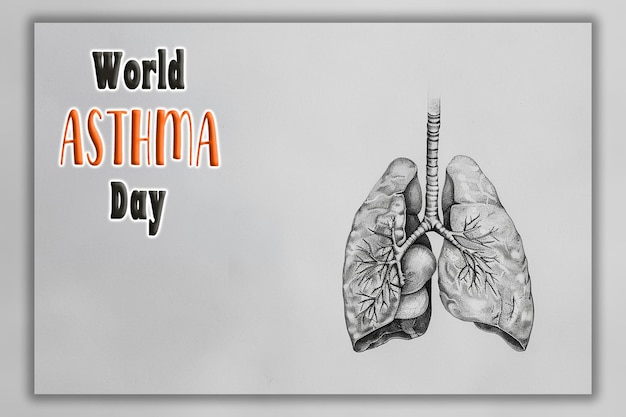 PSD world asthma day pneumonia day realistic concept with healthy lung background