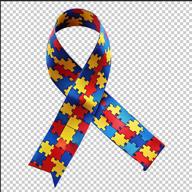 世界自閉症意識デー - 色彩のパズルベクトル背景の青いリボン自閉症のシンボル医療用フラットイラスト