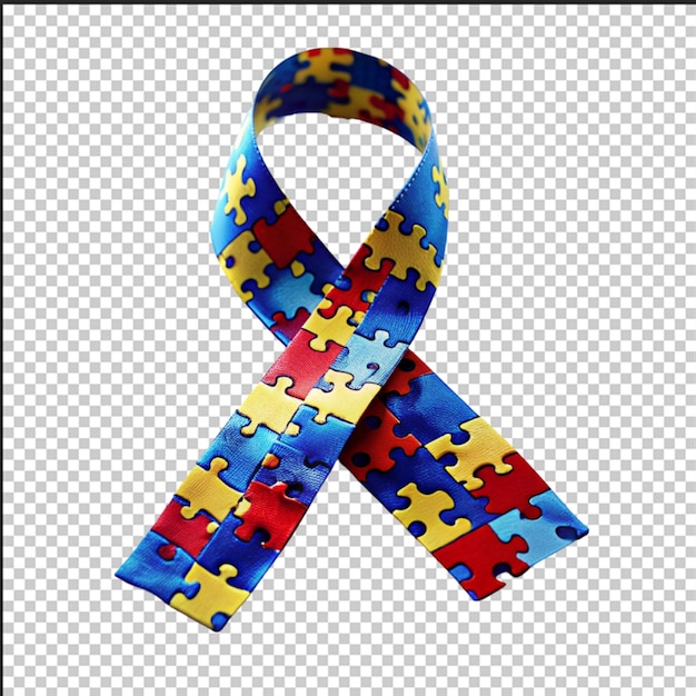 PSD giornata mondiale della consapevolezza dell'autismo nastro blu con puzzle colorati sullo sfondo vettoriale simbolo dell'autismo illustrazione piatta medica assistenza sanitaria