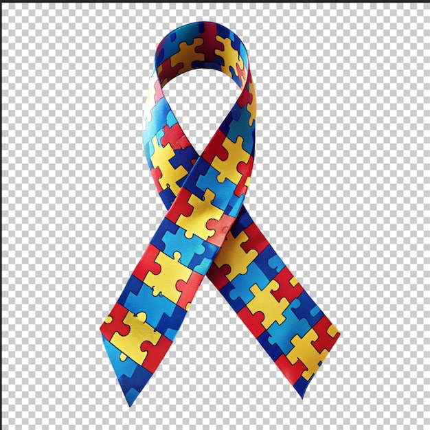 World autism awareness day Blue ribbon with colorful puzzles vector background Symbol of autism Medical flat illustration Health care