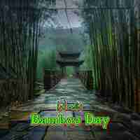 PSD world bamboo day nature bamboo branches with rain drops for social media post design