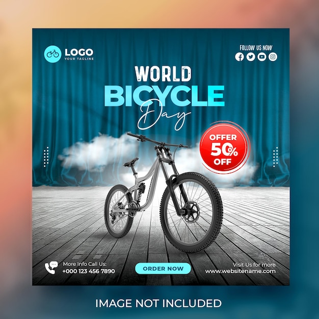 Modello di banner post instagram per social media per la giornata mondiale della bicicletta