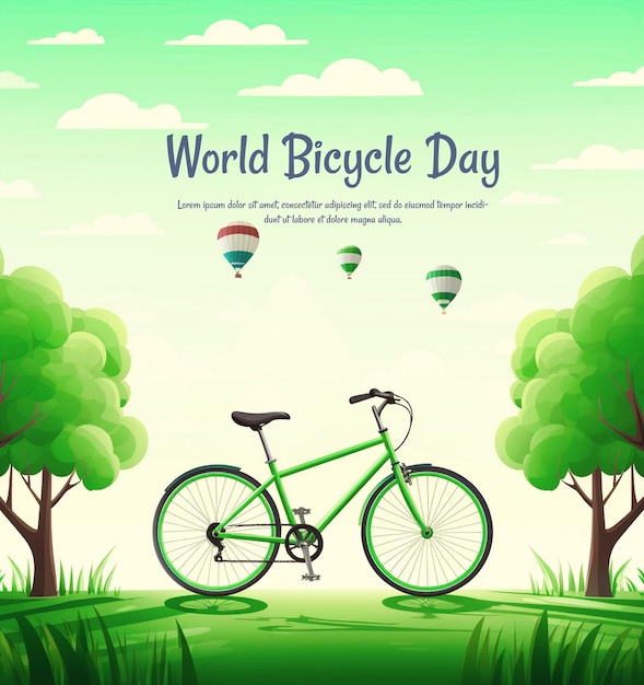 Giornata mondiale della bicicletta con la natura arte concettuale creativa per banner e social media