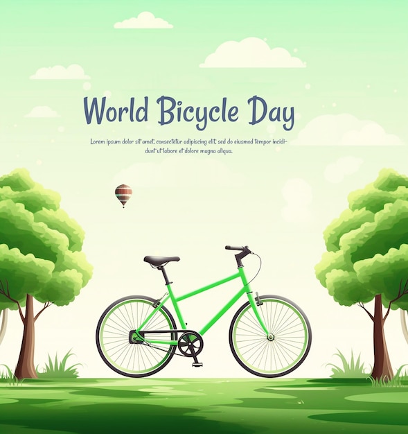 PSD Всемирный день велосипеда с природой креативный концепт-арт для баннера и социальных сетей