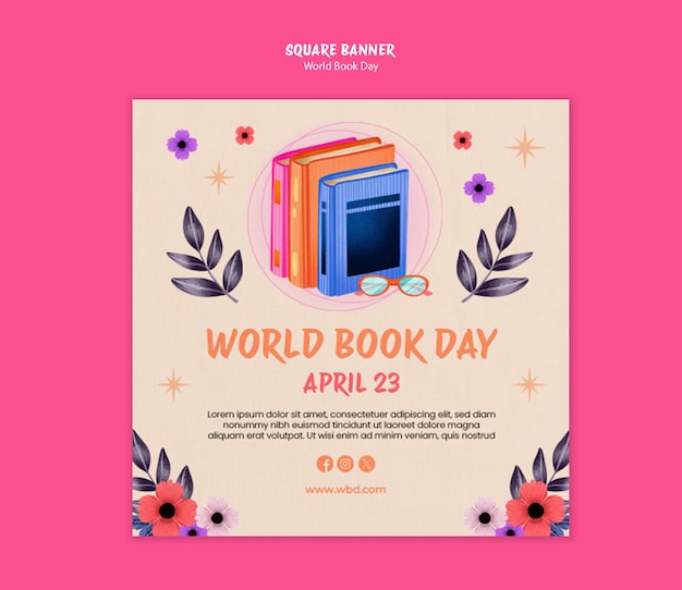 PSD modello di banner per la celebrazione della giornata mondiale del libro