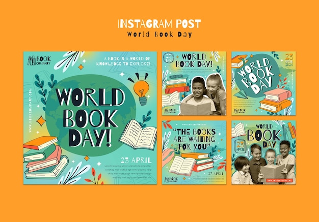 PSD post su instagram per la celebrazione della giornata mondiale del libro