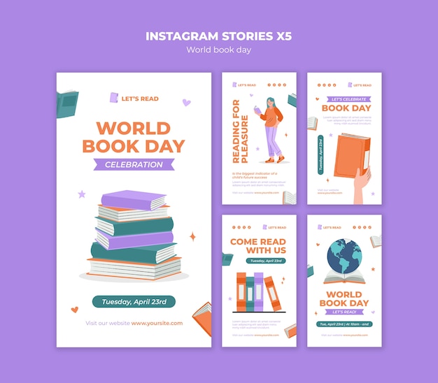 PSD celebrazione della giornata mondiale del libro instagram stories