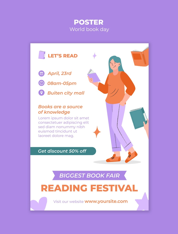 PSD world book day celebration poster template