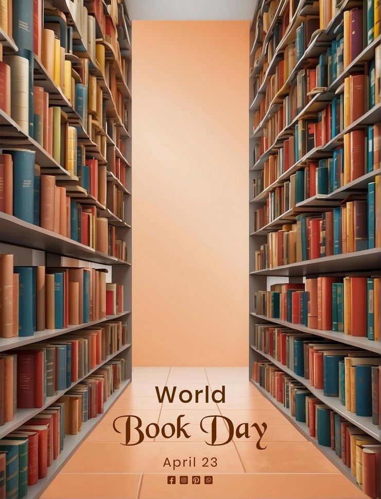 PSD world book day concept both side book self library narrow corridor scene on peace fuzz background