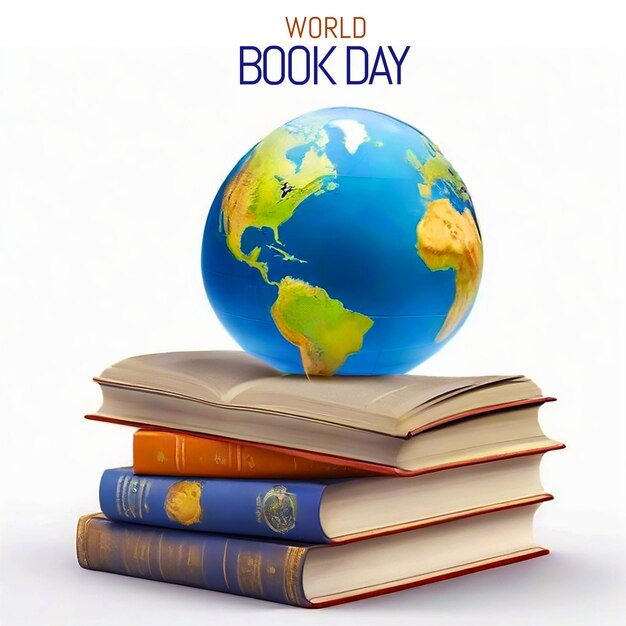 PSD world book day concept open book over the planet on isolated white background