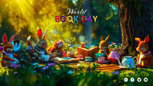 PSD world book day concept social media banner poster design