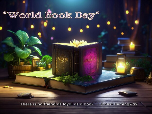 PSD world book day dark background highly realistic template