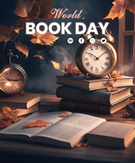 PSD world book day education concept with social media post and banner design