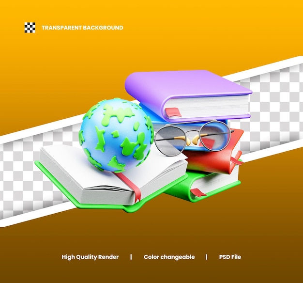 PSD world book day icon 3d illustration or book day icon 3d render or world book day app icon 3d render