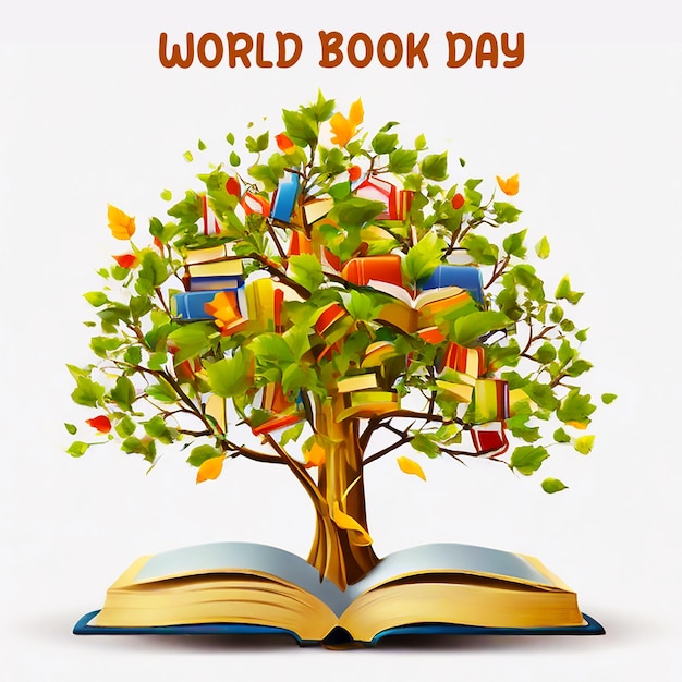 Иллюстрация всемирного дня книги с книгами и предметами, связанными с чтением