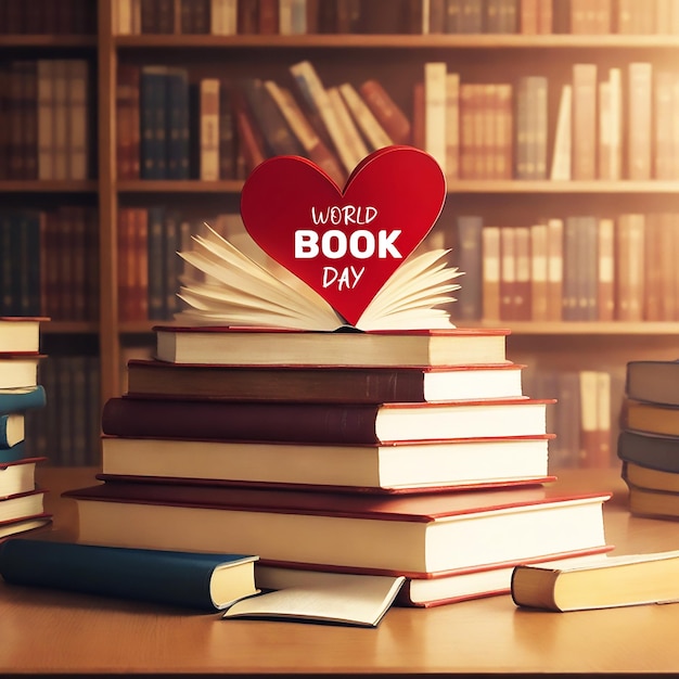 PSD illustrazione della giornata mondiale del libro con libri e oggetti legati alla lettura