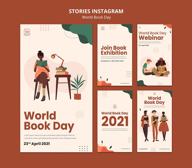 Storie di instagram di giornata mondiale del libro impostate