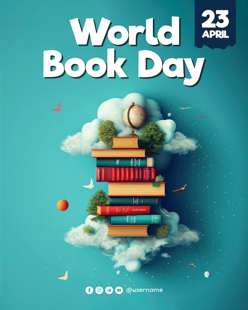 PSD world book day poster template and book day media social post