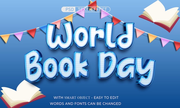 World book day with glossy editable text effect 3d style