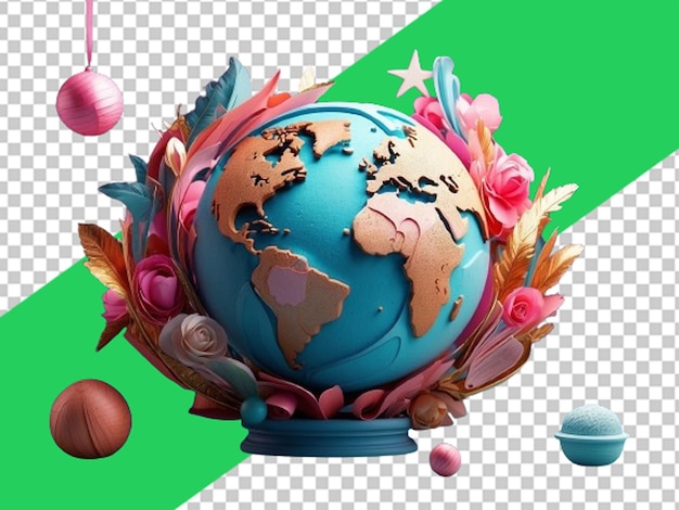 PSD world cancer day 3d decoration with plants glob