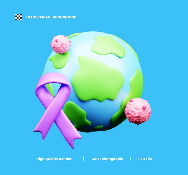 PSD world cancer day 3d illustration or world cancer day realistic ribbon