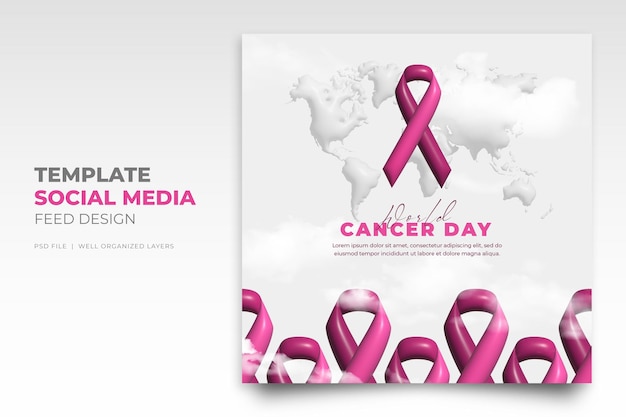 Modello di post sui feed dei social media di instagram per la giornata mondiale contro il cancro