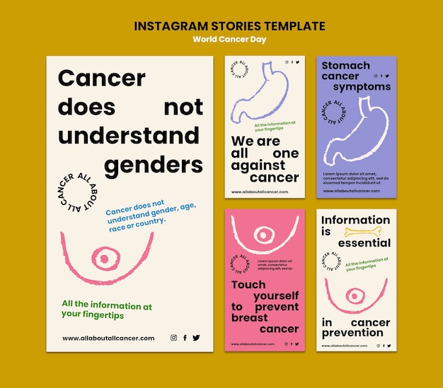 PSD modello di progettazione di storie di instagram per la giornata mondiale del cancro