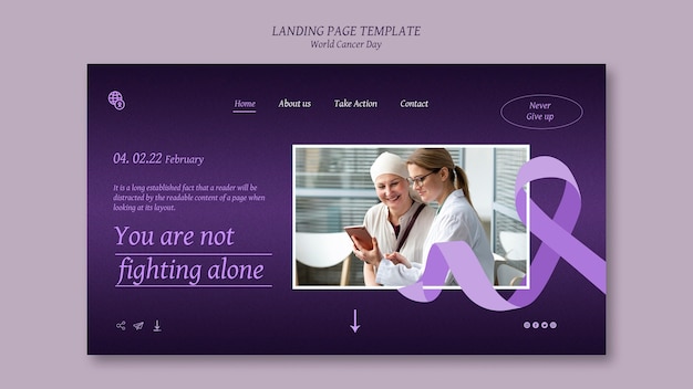 PSD world cancer day landing page template with purple details