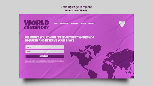 PSD modello di pagina di destinazione della giornata mondiale del cancro