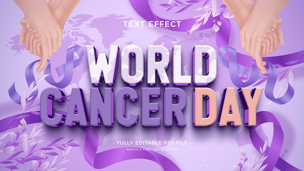 PSD effetto di testo della giornata mondiale del cancro