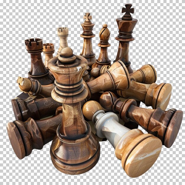 世界チェスデー クラシックチェスボード 金色のチェスピース 透明な背景に隔離されたチェックマット